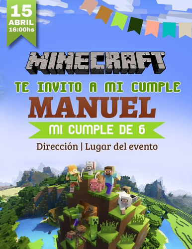 Invitación Cumpleaños Digital Juego Minecraft Tarjeta Cumple