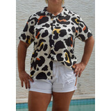 Camisa Animal Print Oncinha Unissex Estampada Viscose Blusa 