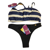 Bikini Navy Con Top Sol Y Oro - Talle 42