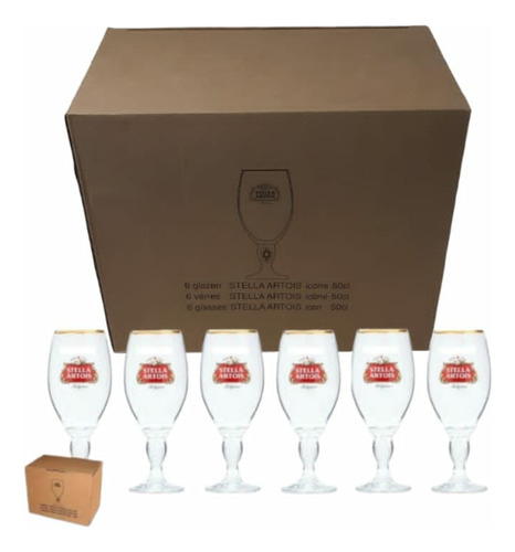 Caja De Regalo 6 Copas Cerveza Stella Artois 500 Ml Original