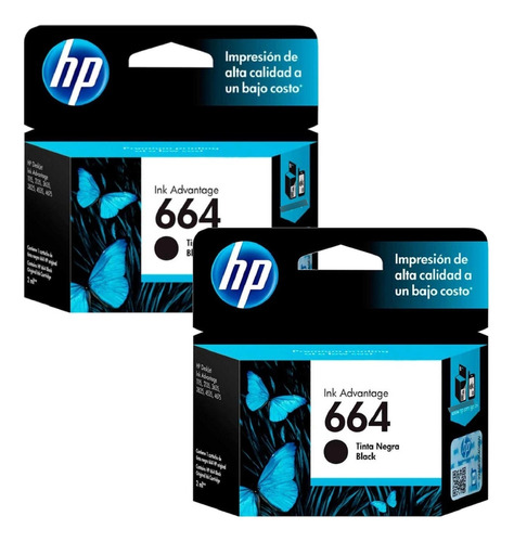 Kit De 2 Cartuchos De Tinta Hp 664 Original Negro F6v29al