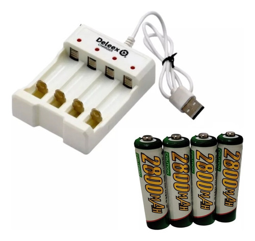 Pila Recargable Aaa 2800mah X4 Unidades Blister Con Cargador