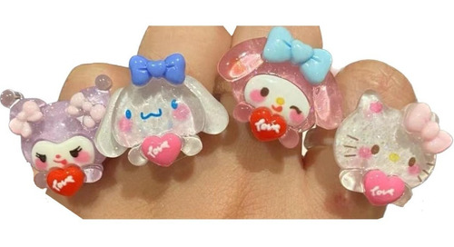 Set De 4 Anillos Ajustables Kuromi Melody Kitty Cinnamon