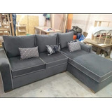 Sillon Lineal 3 Cuerpos Con Camastro Pana Gris