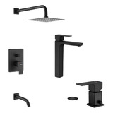 Combo Griferia Lavatorio Alta Bidet Ducha Arq Negro Piazza