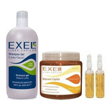 Kit Exel Shampoo + Baño Crema + 2 Ampollas Keratina Alisado