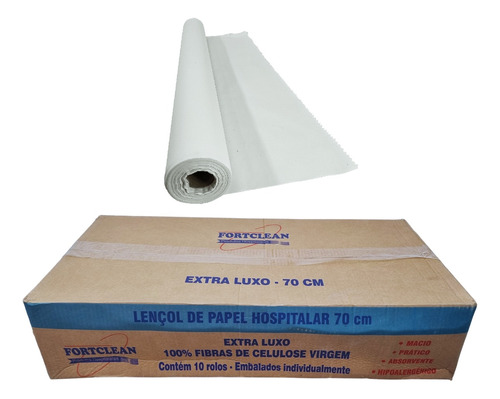 Lençol Descartavel Papel Hospitalar Maca 70x50 Cx 10 Rolos