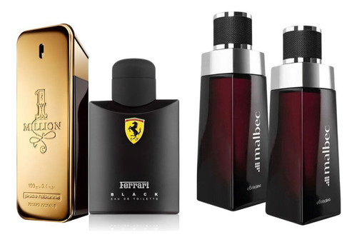 Kit 4 Perfumes Para Homens Fortes - 2 Malbec, 1 One Million E 1 Ferrari Black