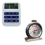 Combo Cocina Timer Digital Con Reloj + Termometro Para Horno