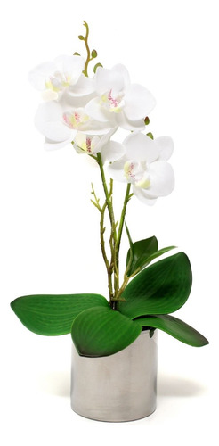 Orquidea Artificial Con Maceta Plata