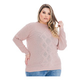 Blusa Trico Feminina Inverno Plus Size Losango Pipoca -052