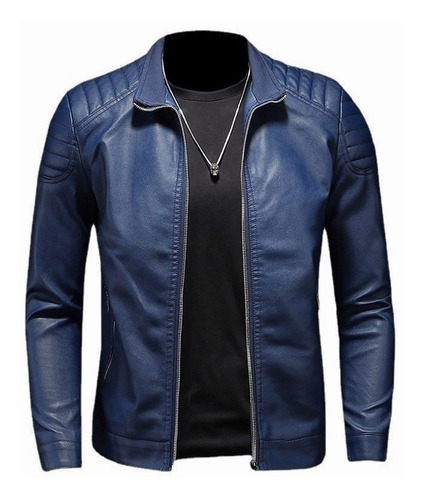 Chaqueta De Motociclista Azul A La Moda Para Hombre