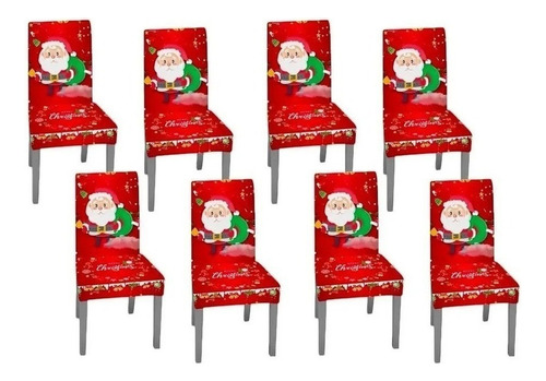 8 Fundas Sillas Para Comedor Asiento Navideños Santa Decorac