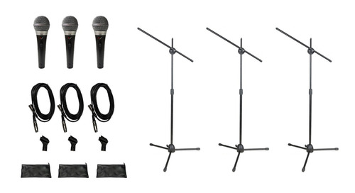 3 X Microfonos Tipo Sm58 Pies Pipetas Cables Combo Venetian