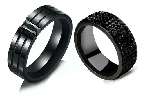 Par Anillos Negros Con Zirconias De Promesa Amor Novios
