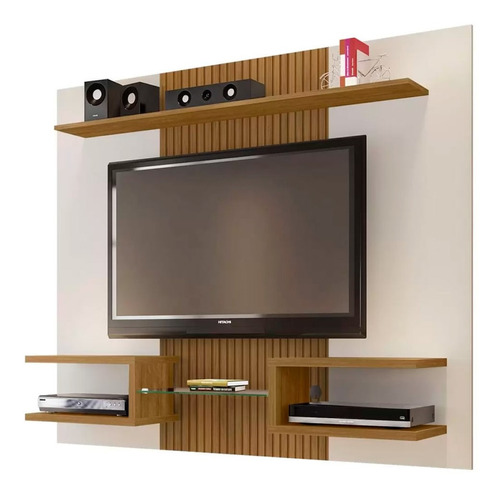 Panel Rack Tv 55 Atlas Blanco Invierno Canela Ripado