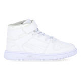 Zapatillas Puma Rebound Layup Para Niños En Blanco Y Violeta