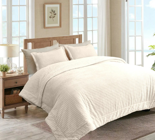 Acolchado King Size Con Corderito Tipo Edredon  Textura Simil Piel, Doble Relleno El Más Abrigado De Mercado  | Mismo precio en cuotas