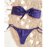 Bikini Conjunto Strapless Top Moño Bombacha Colaless