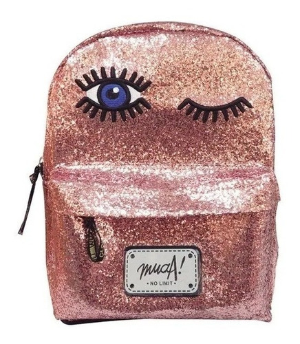 Mochila Espalda Muaa Con Glitter 14 Pulgadas Cresko Color Rosa Claro