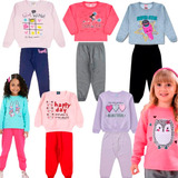 Kit 3 Conjuntos Feminino Infantil Moletom Frio Blusa Calça