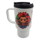 Jarro Termico Vaso Cafe Taza Con Tapa Frida Kahlo C