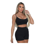 Conjunto Academia Canelado Top Com Bojo Removivel Shorts