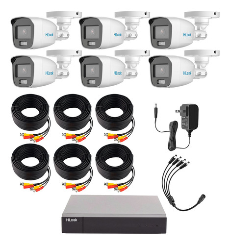 Hilook Kit De Camaras De Seguridad Exterior Video Vigilancia Con Micrófono Integrado Modelo Cv/a6-plus Turbohd 1080p Cctv 6 Cámaras Bala Colorvu Vision Nocturna Con Color