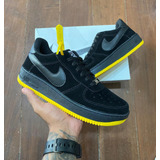 Tenis Air Force 1 Preto Camurça Visual Couro Moda Basquete