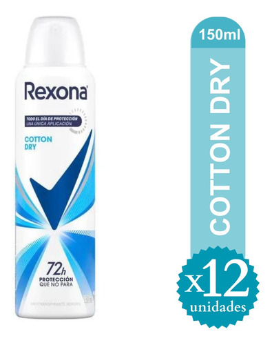 Pack Desodorante Rexona Women Cotton Dry 150ml X 12 Uni - Ma