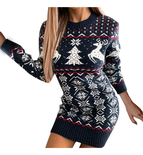 Vestido P Para Mujer, Cuello Redondo, Suéter Navideño Con Fo