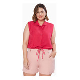 Camisa Social Plus Size Dia A Dia Floral Feminina Sem Manga