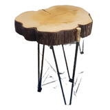 Mesa Rodaja De Madera Cedro Azul Laqueada En Poliuretano