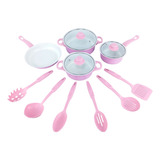 Kit De Batería Para Cocina Con 13 Pz Moda Estilo Coquette Color Rosa