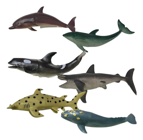 Brinquedo Fundo Do Mar Tubarão Baleia Golfinho Peixes 6 Unid