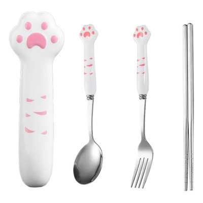 Set Cubiertos Portátiles Pata De Gato Acero Inoxidable Pink | Envío gratis