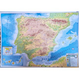 Mapa De España Laminado-varillado 1,30x95cm Fisico/politico