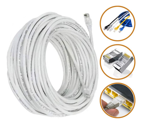 Cabo De Rede 20 Metros Branco Ethernet Rj45 Cftv 100/1000mb