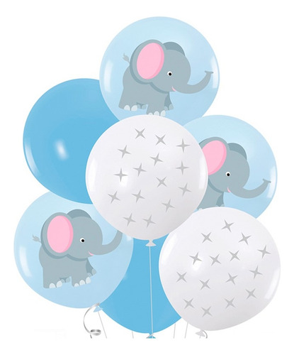 Set De Globos De Látex  Elefante Celeste 7pcs