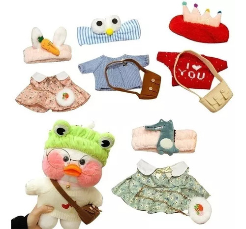 Pato Patito Peluche Lalafan Kawaii Con Accesorios Y Ropa