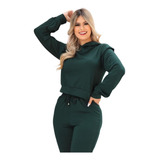 Conjunto Feminino Calça E Blusa Cropped Moletinho Viscose