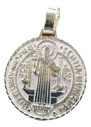 Medallon De San Benito Grande Plata Pavonada .925 