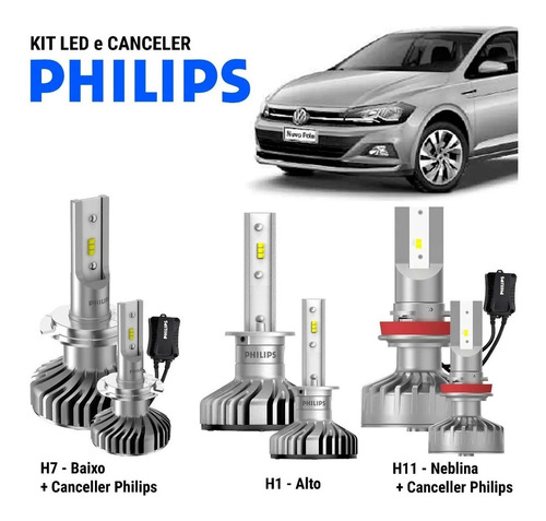 Kit Led Originais Philips Ultinon H7 H1 H11 T10 Virtus Volks