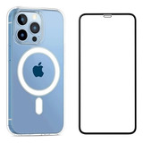 Kit Capa Case Clear Magnética Para iPhone 13 Pro + Pelicula