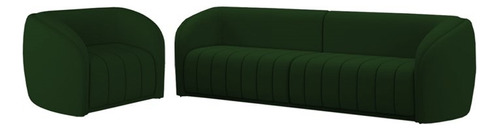 Jogo Sofá Suede Verde 252cm E Poltrona Decorativa Memphis