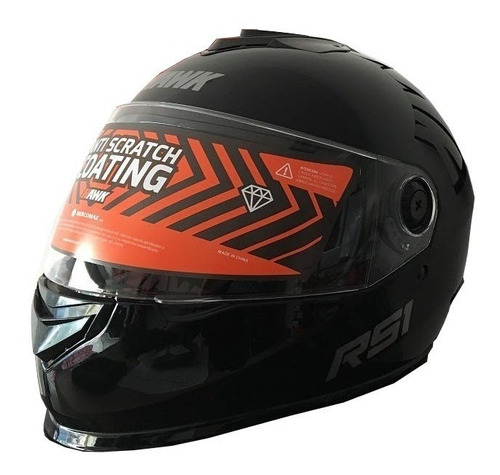 Casco Hawk Rs1 Integral Cerrado Negro Brilloso En Moto 46