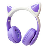 Audífonos Diadema Bluetooth Fm Micro Orejas De Gato Y Luces