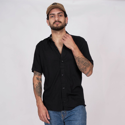 Customs Ba Camisa Lino Hombre Manga Corta Slim  3