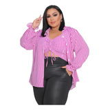 Camisa Feminina Camisão+ Top Blazer Plus Size Conjunto 