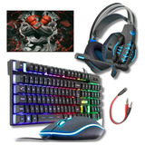 Kit Combo Gamer Teclado Rgb Mouse Usb Headset Mousepad Pc